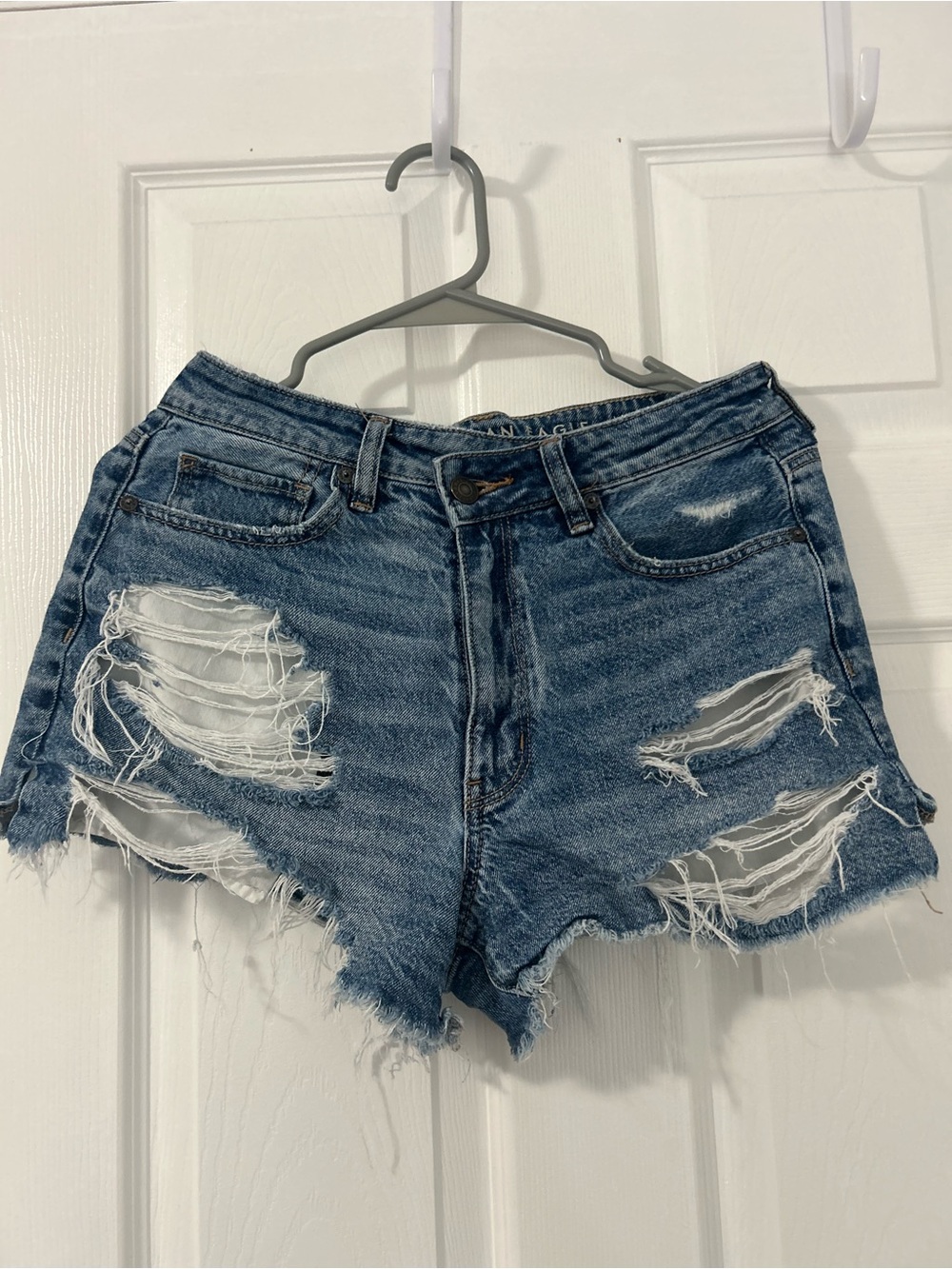 American Eagle Outfitters Ripped Mid-Rise Denim Shorts - Blue